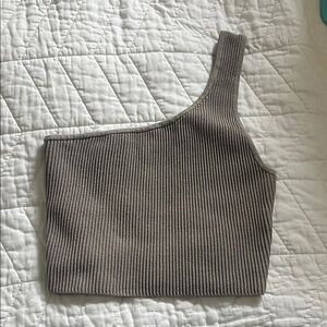 Aritzia One-Shoulder Ribbed Crop Top - Gray